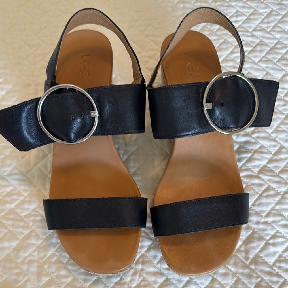 UGG Black Leather Sandals Size 7.5